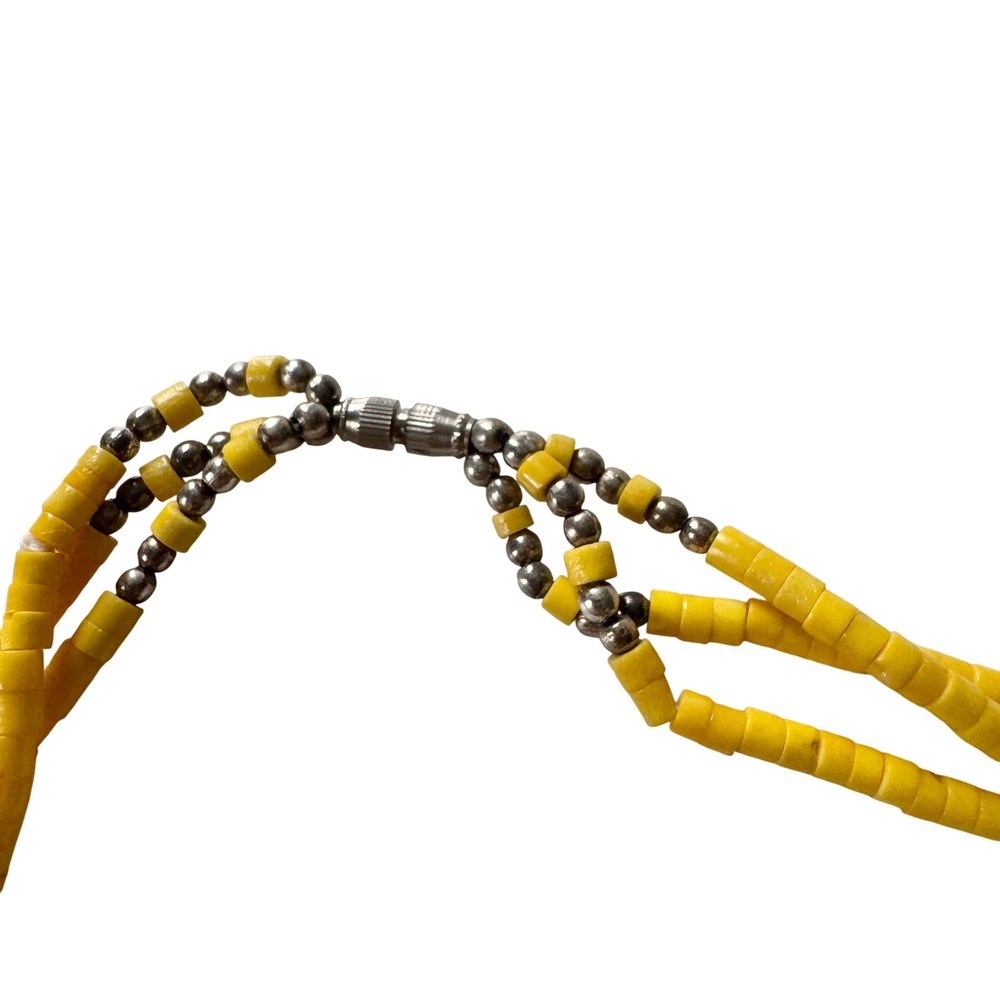 Vintage 1970s Yellow & Silver Beaded Statement Necklace Long Festival Boho - Picture 9 of 9